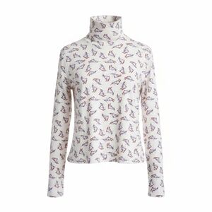 Jones New York Sport Mock Turtleneck Shirt White Snowman Ski Vintage Size M